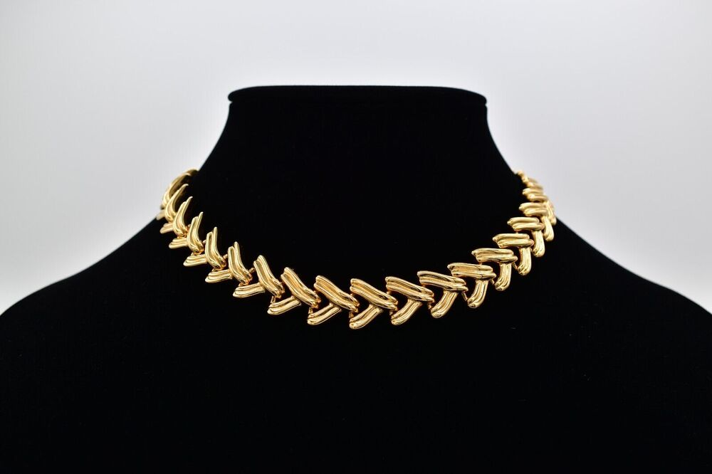 Vintage Gold Heavy Collar Necklace Linked Chain Chunky Bold Shiny 1980s Bin3D
